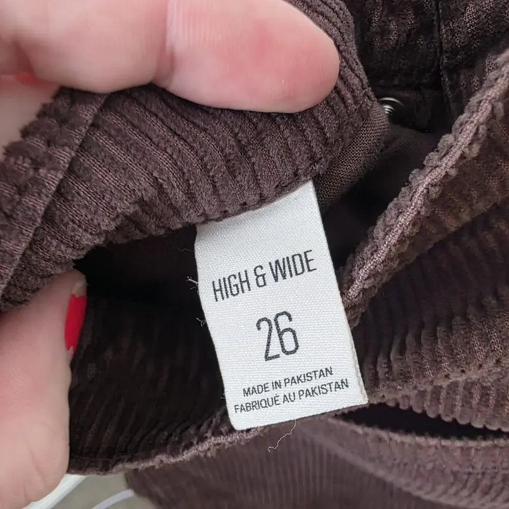 BDG Dark Brown Corduroy‎ Grunge School Trendy High Rise Wide Leg Pants Size 26